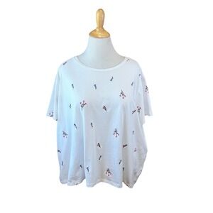 Studio 1886 White Floral Embroidered 100% Cotton Short Slv‎ T-Shirt Boxy Fit 3X